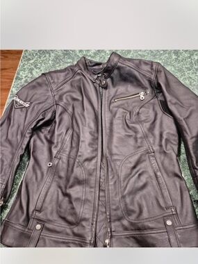 Women’s Black Leather Moto Jacket with Snap Collar